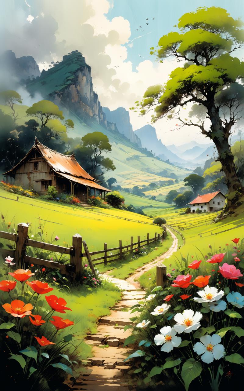 04536-3344534079-Create a vibrant and picturesque scene illustrating idyllic homestead. The setting is a serene garden nestled in a verdant valle.png